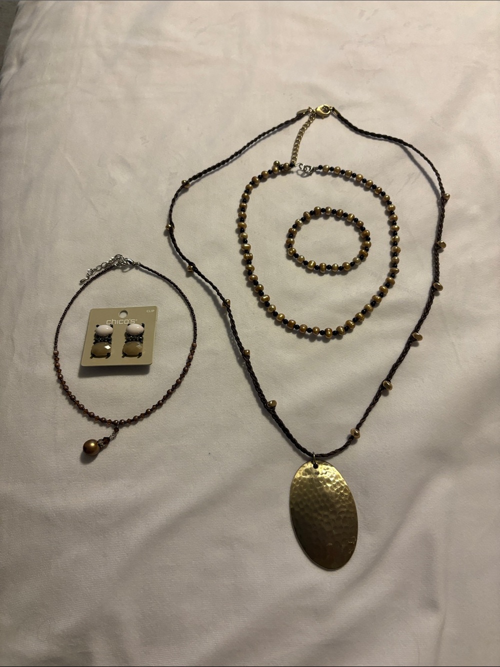 Chico’s Gold-Tone Hammered Oval Pendant Necklace and other Women’s Jewelry
